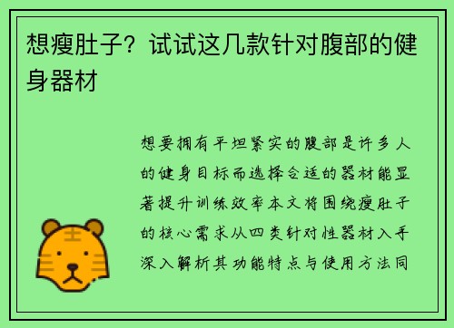想瘦肚子？试试这几款针对腹部的健身器材