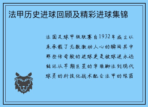 法甲历史进球回顾及精彩进球集锦