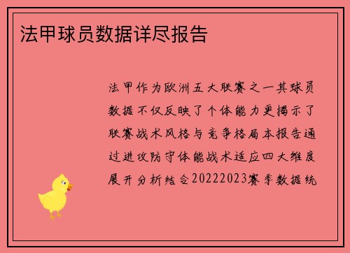 法甲球员数据详尽报告
